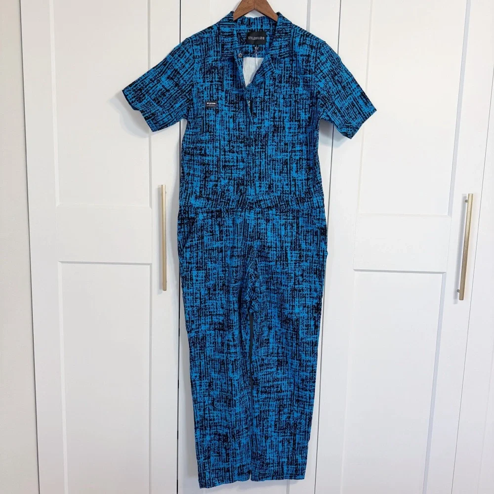 Wildfang Blue Black Printed Short-Sleeve Jumpsuit - Picture 3 of 6